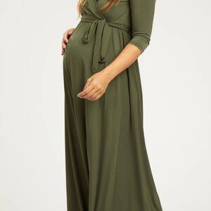 Pink Blush Olive Green Wrap Dress 3/4 Sleeve Sz L